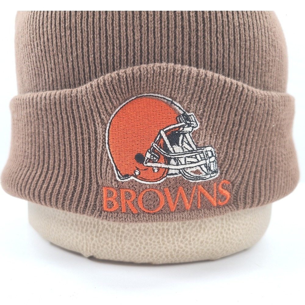 Cleveland Browns NFL Knit Cuffed Beanie Hat‎ Brown Embroidered Logo One Size